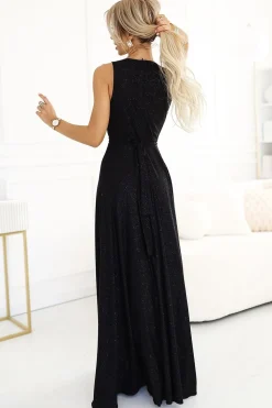 Robe de soirée noire chic fendue scintillante