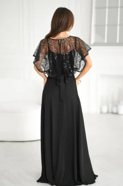 Robe de soirée noire longue avec boléro à sequins