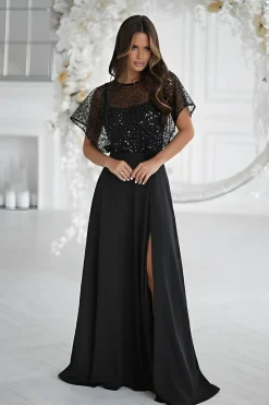Robe de soirée noire longue avec boléro à sequins