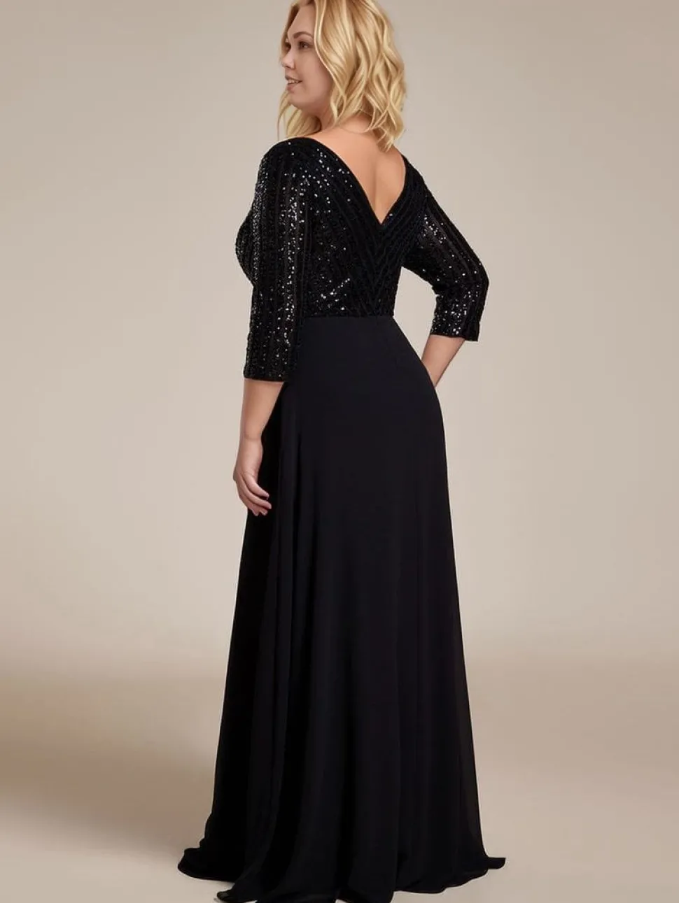 Robe de soirée noire longue à paillettes grande taille