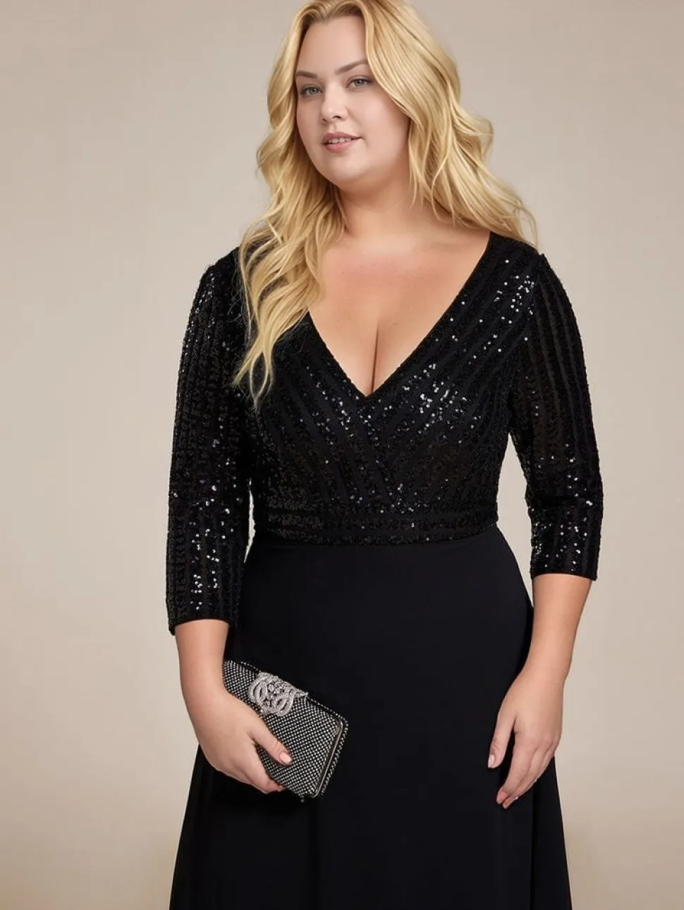 Robe de soirée noire longue à paillettes grande taille