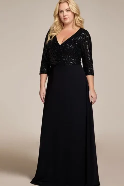 Robe de soirée noire longue à paillettes grande taille
