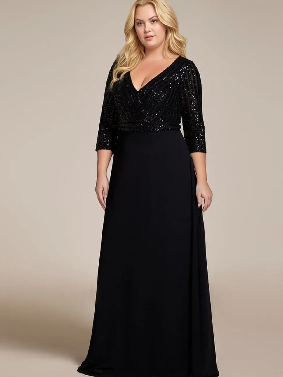 Robe de soirée noire longue à paillettes grande taille