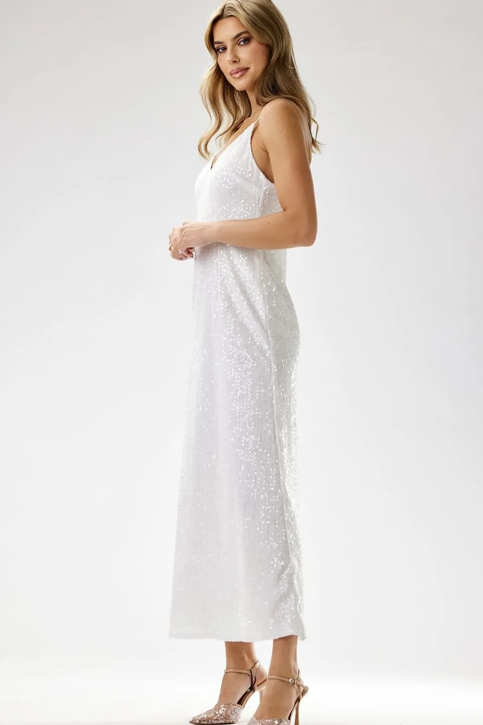 Robe de soirée paillette chic longue bretelles