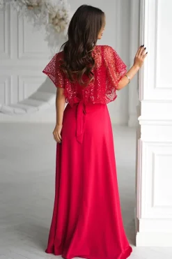 Robe de soirée rouge chic avec boléro à sequins