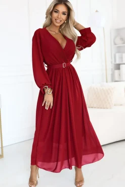 Robe de soirée rouge longue ceinturée