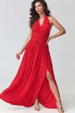 Robe de soirée rouge longue dos nu