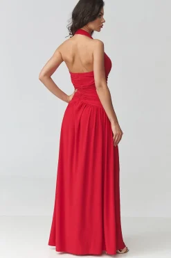 Robe de soirée rouge longue dos nu