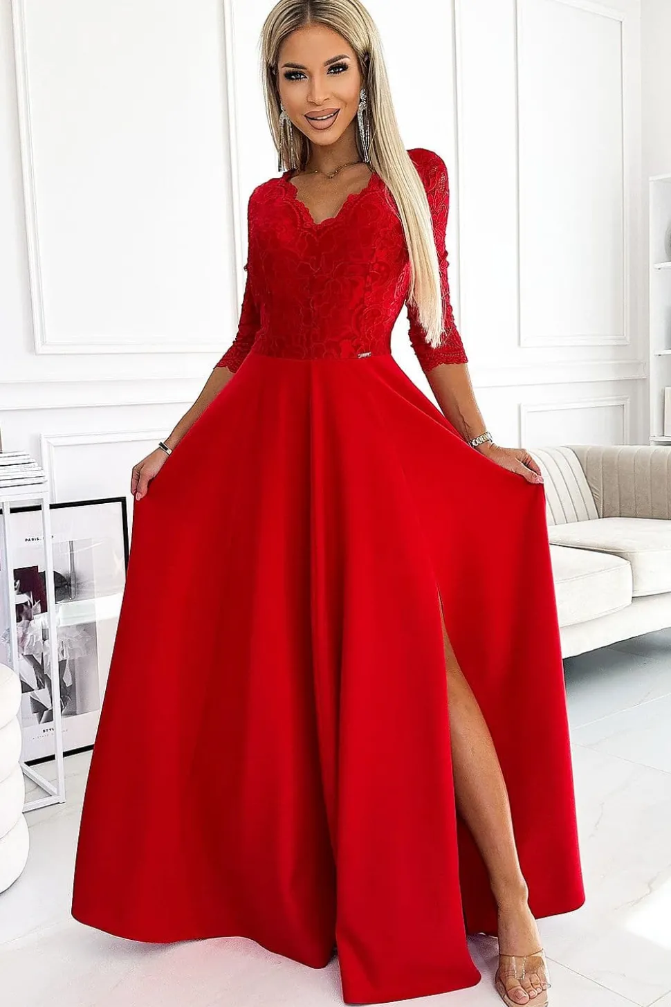 Robe de soirée rouge longue fendue