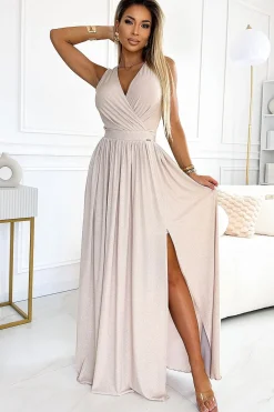Robe de soirée sequin chic longue beige