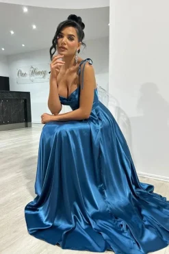 Robe de soirée sexy longue fendue satin