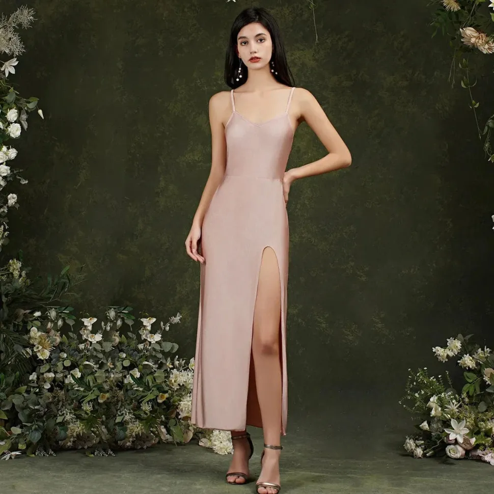 Robe de soirée sexy longue fendue beige