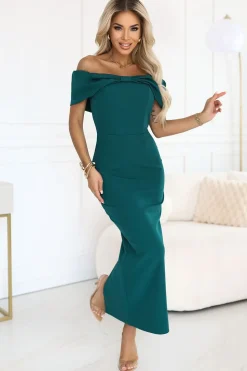 Robe de soirée verte chic longue épaules dénudées