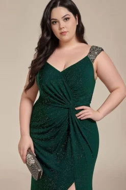 Robe de soirée verte fendue grande taille