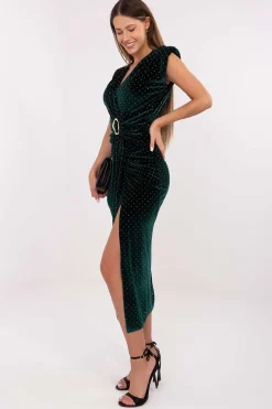 Robe de soirée verte fendue velours