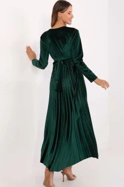 Robe de soirée verte longue chic plissée