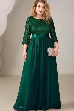 Robe de soirée vert foncé grande taille haut à paillettes