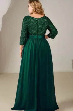 Robe de soirée vert foncé grande taille haut à paillettes