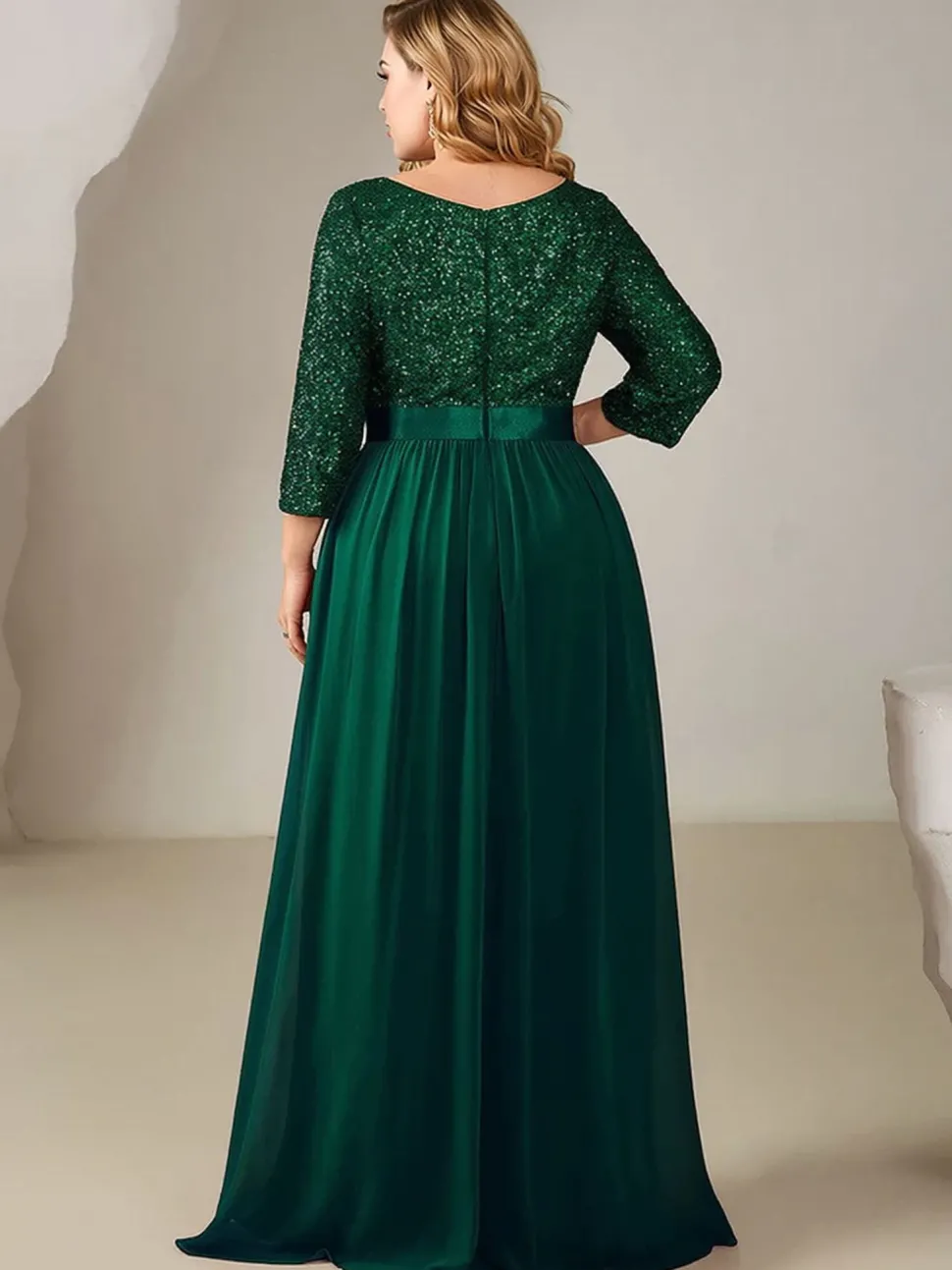 Robe de soirée vert foncé grande taille haut à paillettes