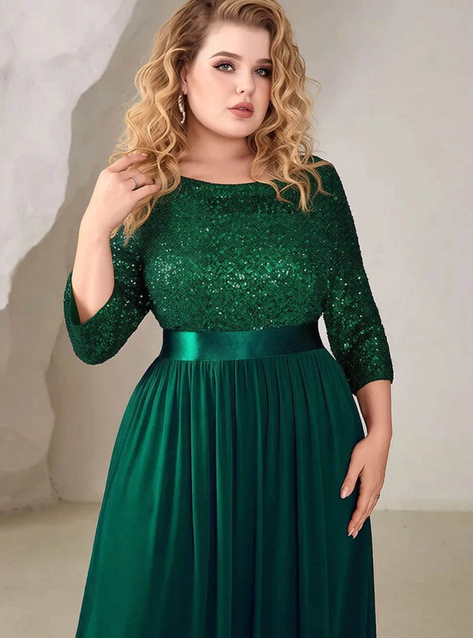 Robe de soirée vert foncé grande taille haut à paillettes