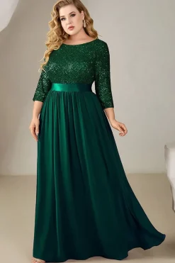 Robe de soirée vert foncé grande taille haut à paillettes