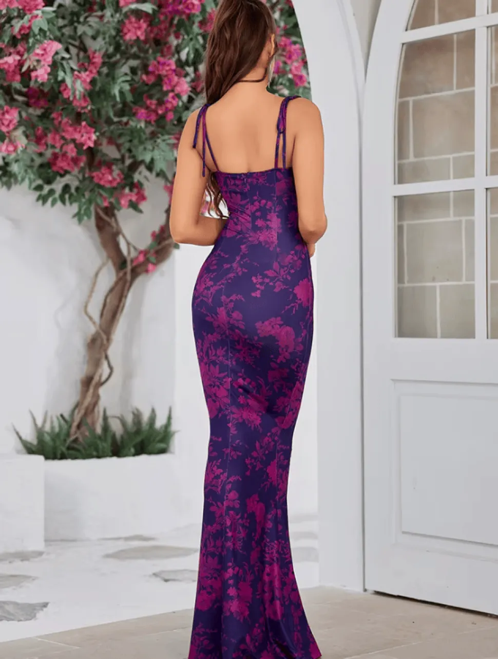 Robe de soirée violette moulante maxi