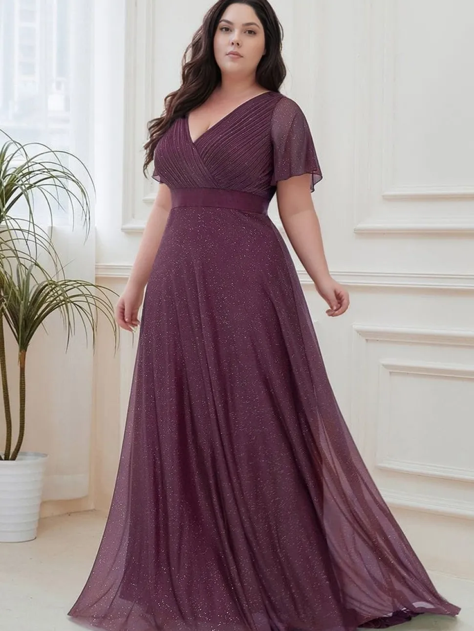 Robe de soirée violette scintillante grande taille