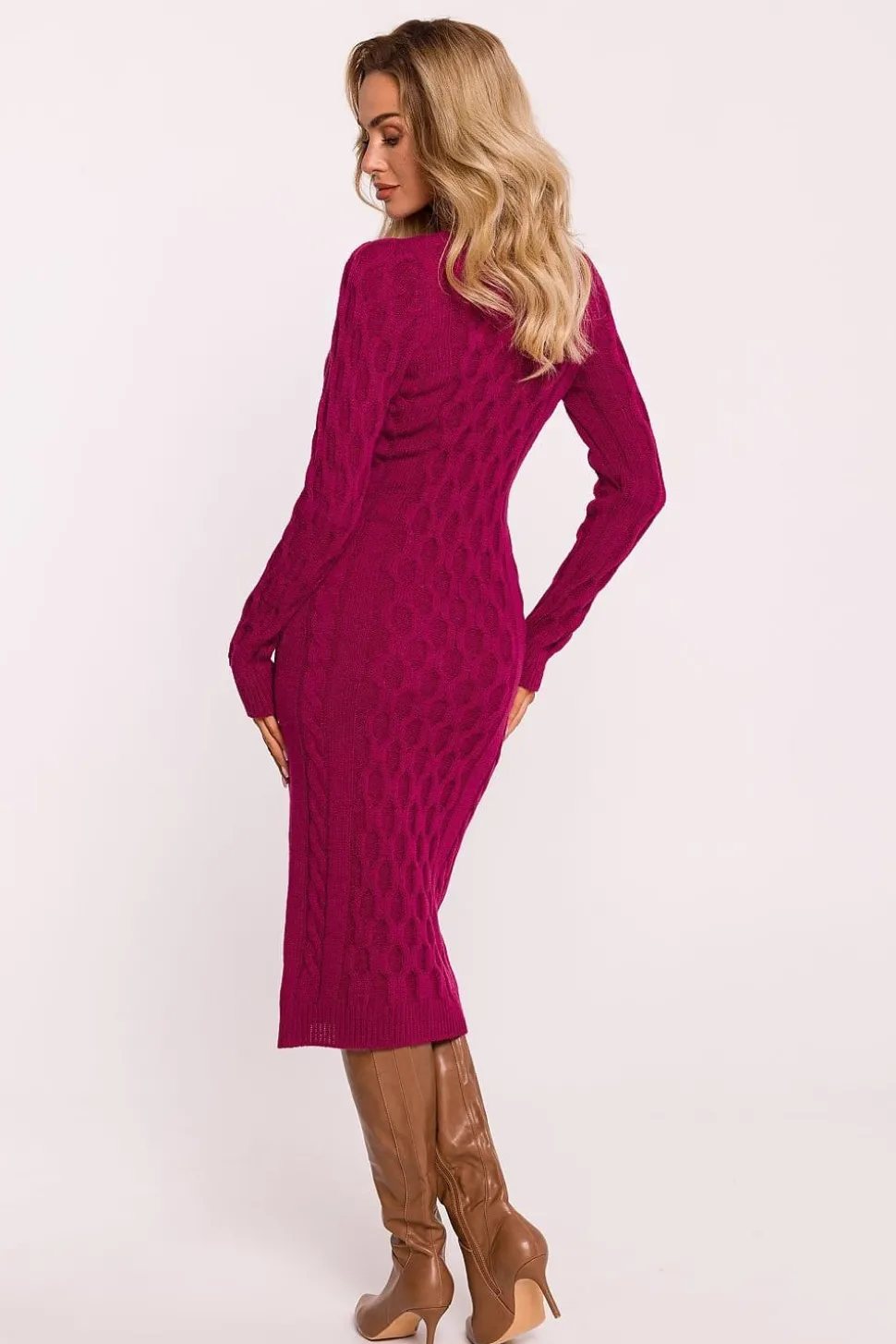 Robe d'hiver midi à motif tricoté géométrique