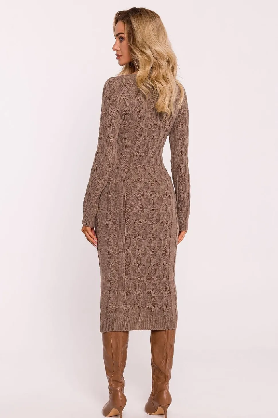 Robe d'hiver midi à motif tricoté géométrique