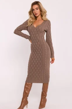Robe d'hiver midi à motif tricoté géométrique