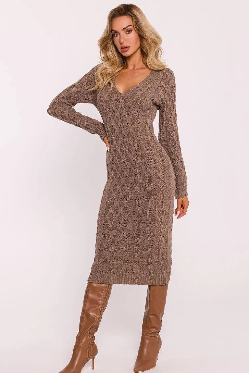 Robe d'hiver midi à motif tricoté géométrique