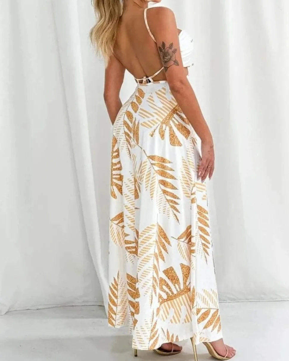 Robe dos nu longue à imprimé tropical
