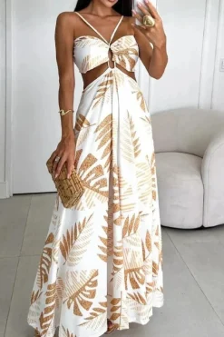Robe dos nu longue à imprimé tropical