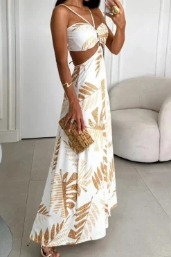 Robe dos nu longue à imprimé tropical