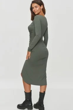 Robe drapée moulante midi manches longues