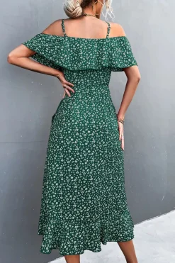 Robe d'été à bretelles et imprimé floral à volants