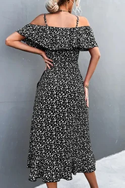 Robe d'été à bretelles et imprimé floral à volants
