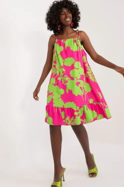 Robe d'été à bretelles rose et verte
