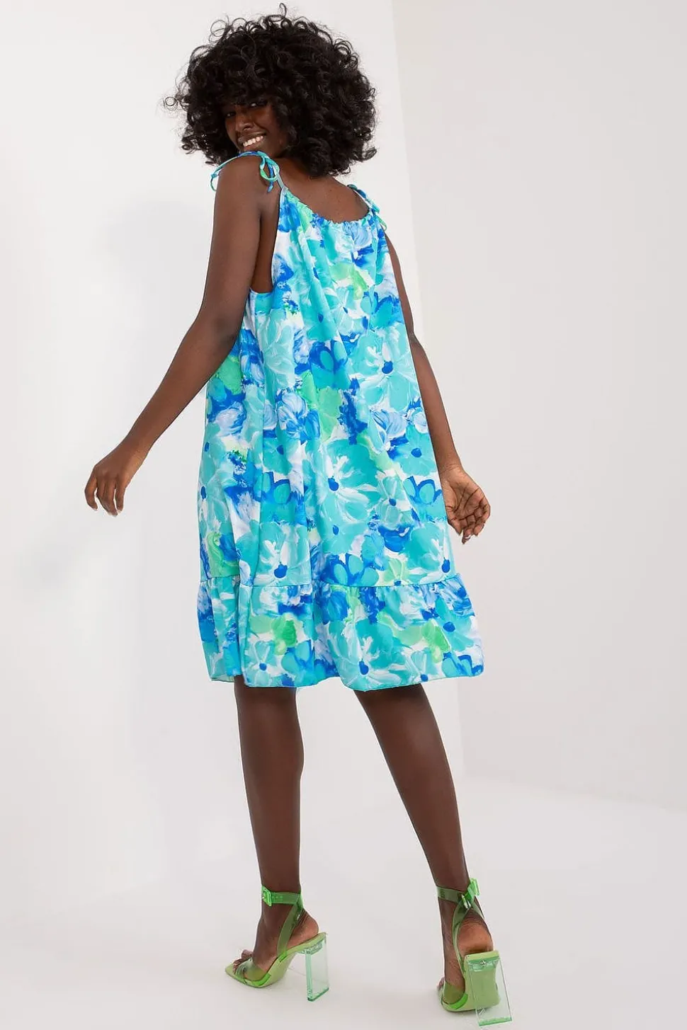 Robe d'été fleurie bleue bretelles