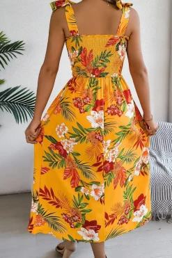 Robe d'été fleurie midi à bretelles