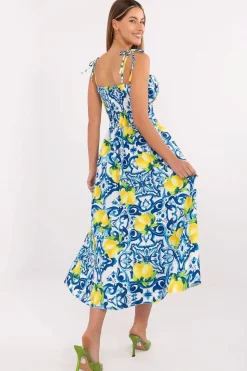Robe d'été fleurie midi fendue bretelles à nouer