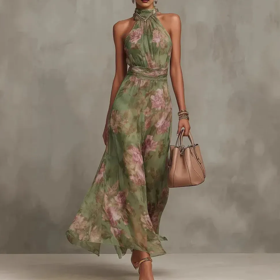 Robe d'été fluide verte à col licou