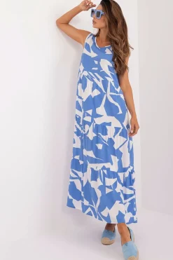 Robe d'été longue bleue sans manches