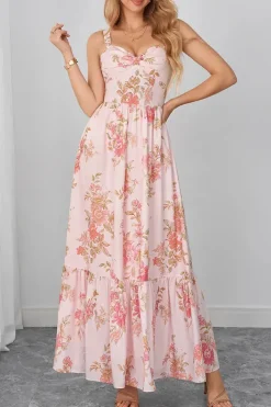Robe d'été longue bohème rose à motifs floraux