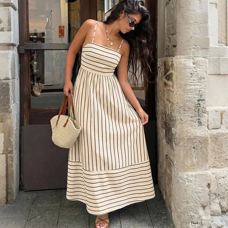 Robe d'été longue à rayures