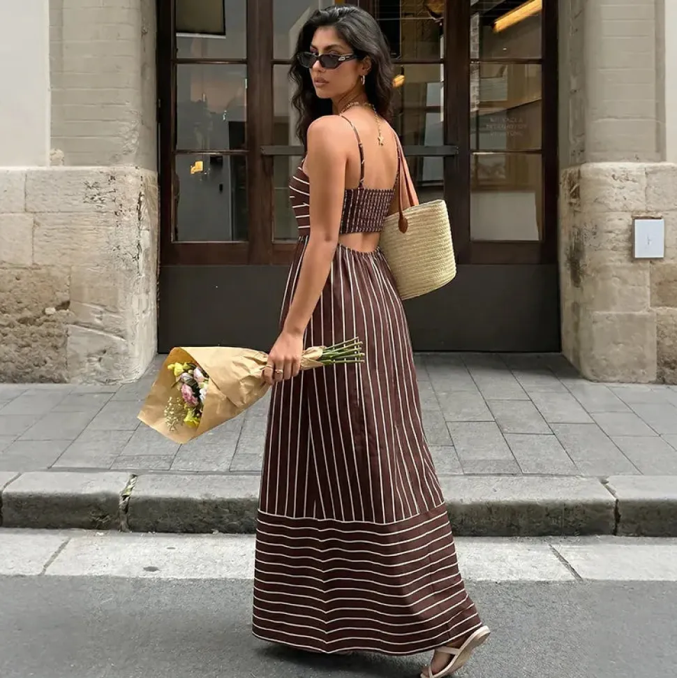Robe d'été longue à rayures