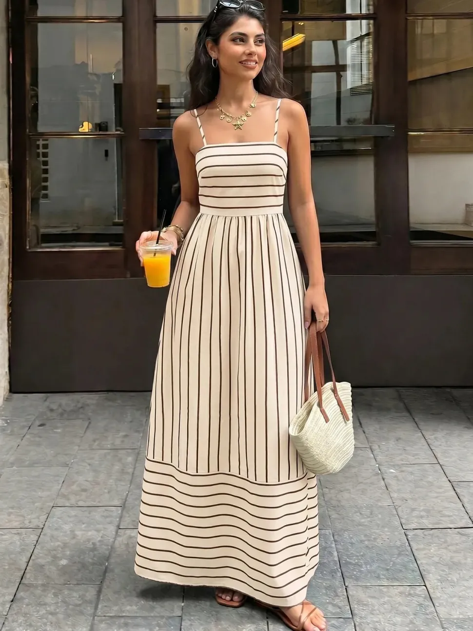 Robe d'été longue à rayures