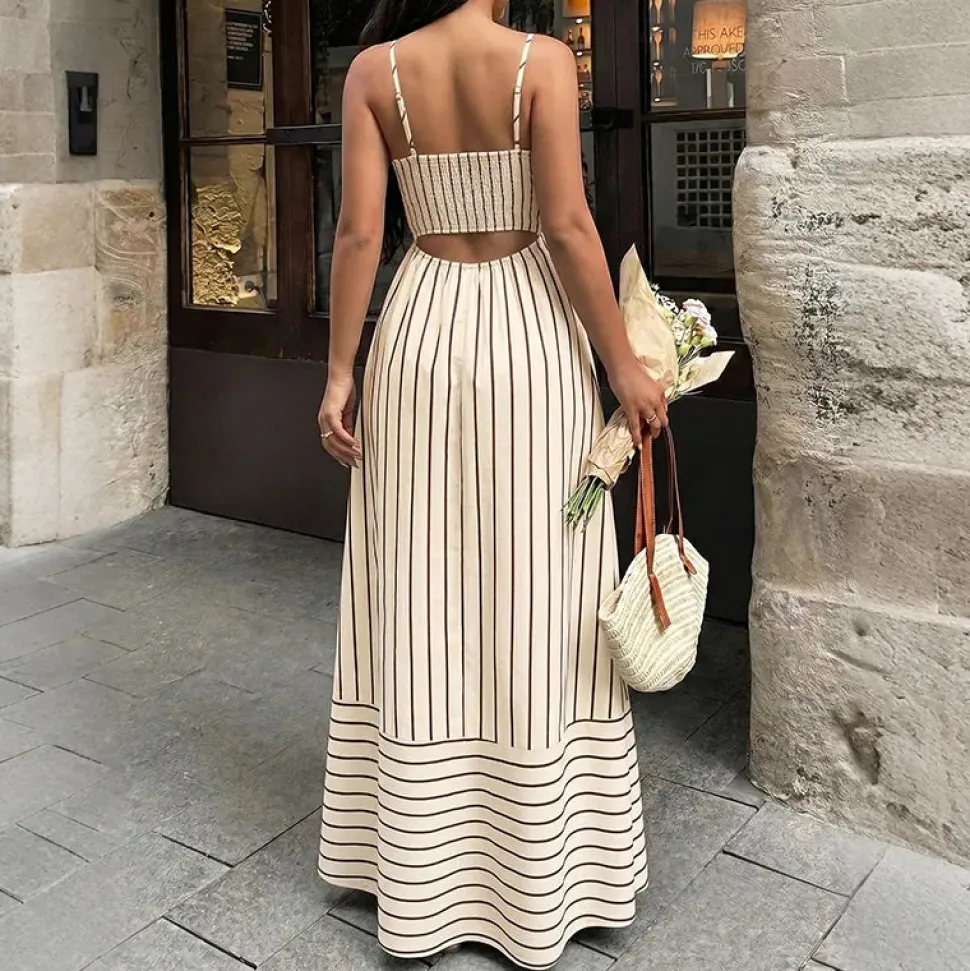Robe d'été longue à rayures