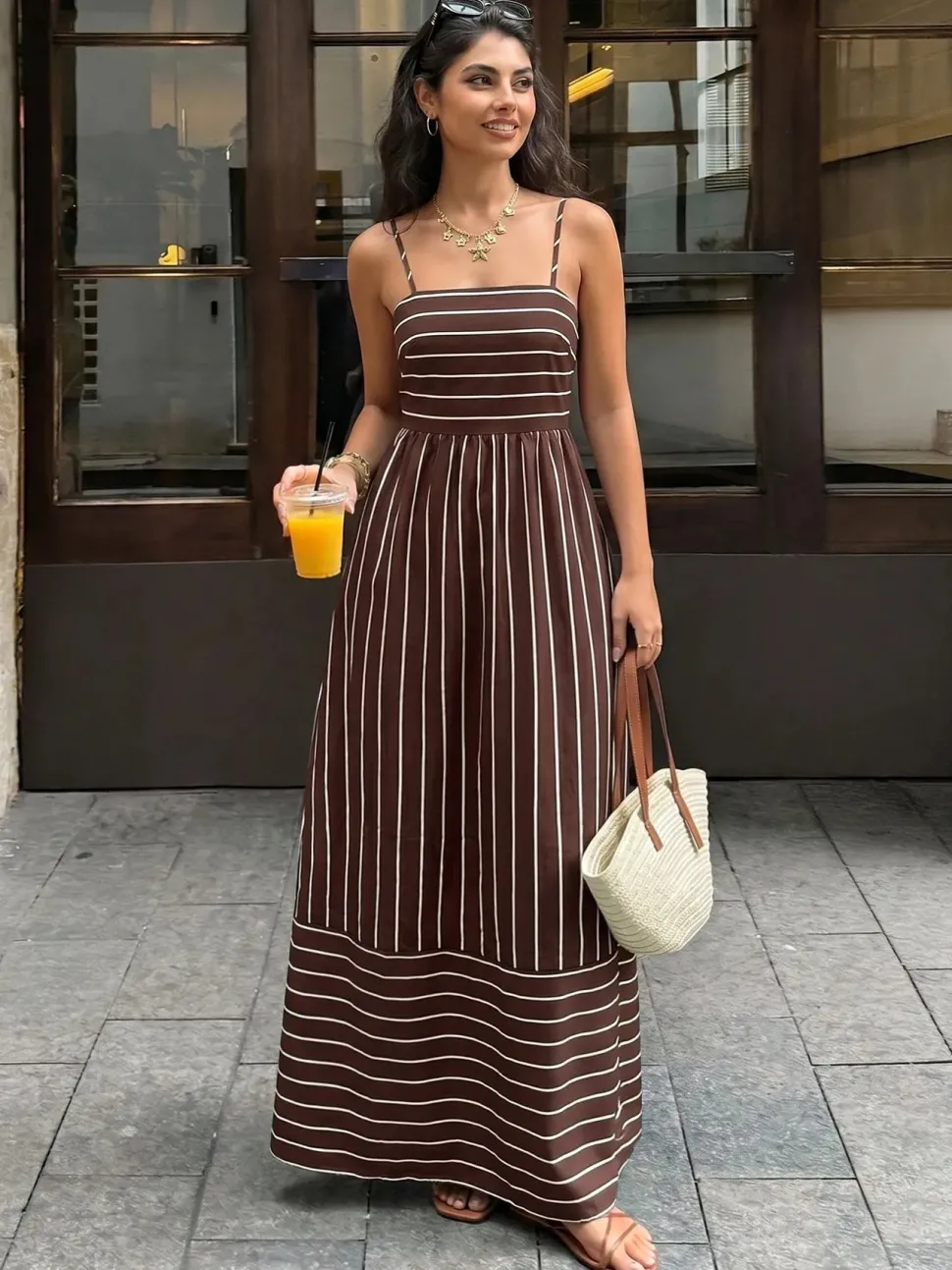 Robe d'été longue à rayures