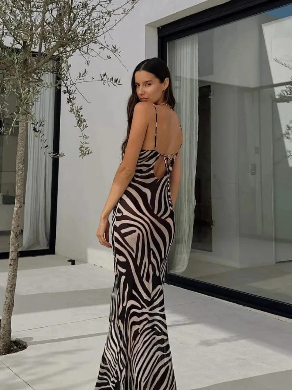 Robe d'été longue transparente dos nu zébrée